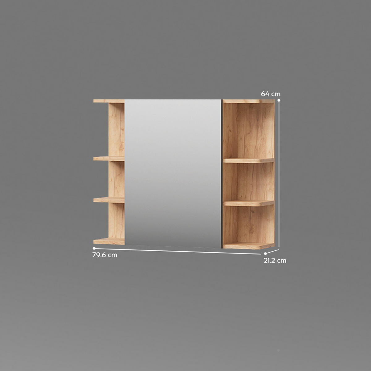 BADSPIEGELSCHRANK Fucino Goldkraft Eiche 79.6 x 64 cm - Honigeiche/Anthrazit, Holzwerkstoff (79.6/64/21.2cm) - Livinity®
