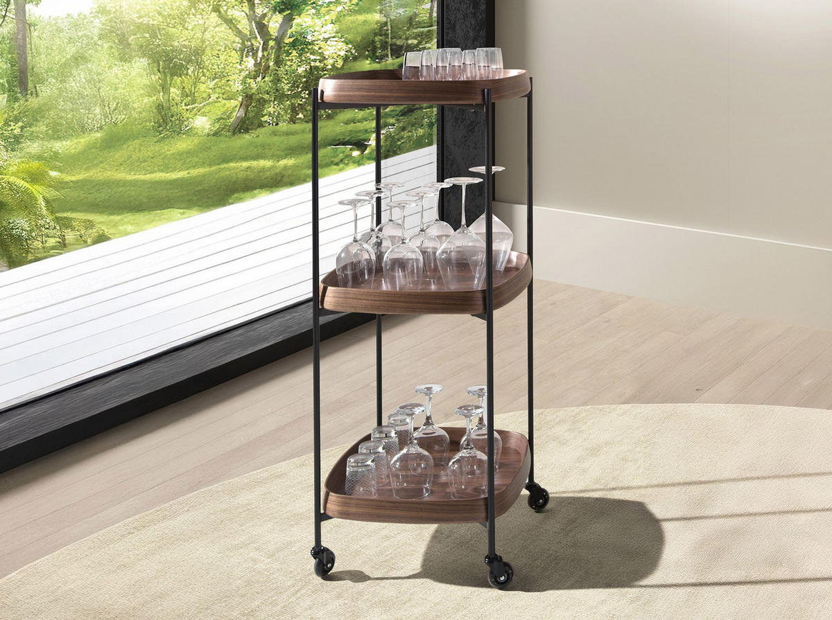 MINIBAR-SERVIERWAGEN aus Nussbaumholz und schwarzem Stahl 50/50/124 cm - Walnussfarben/Schwarz, Naturmaterialien/Holz (50/124/50cm) - ANGEL CERDA