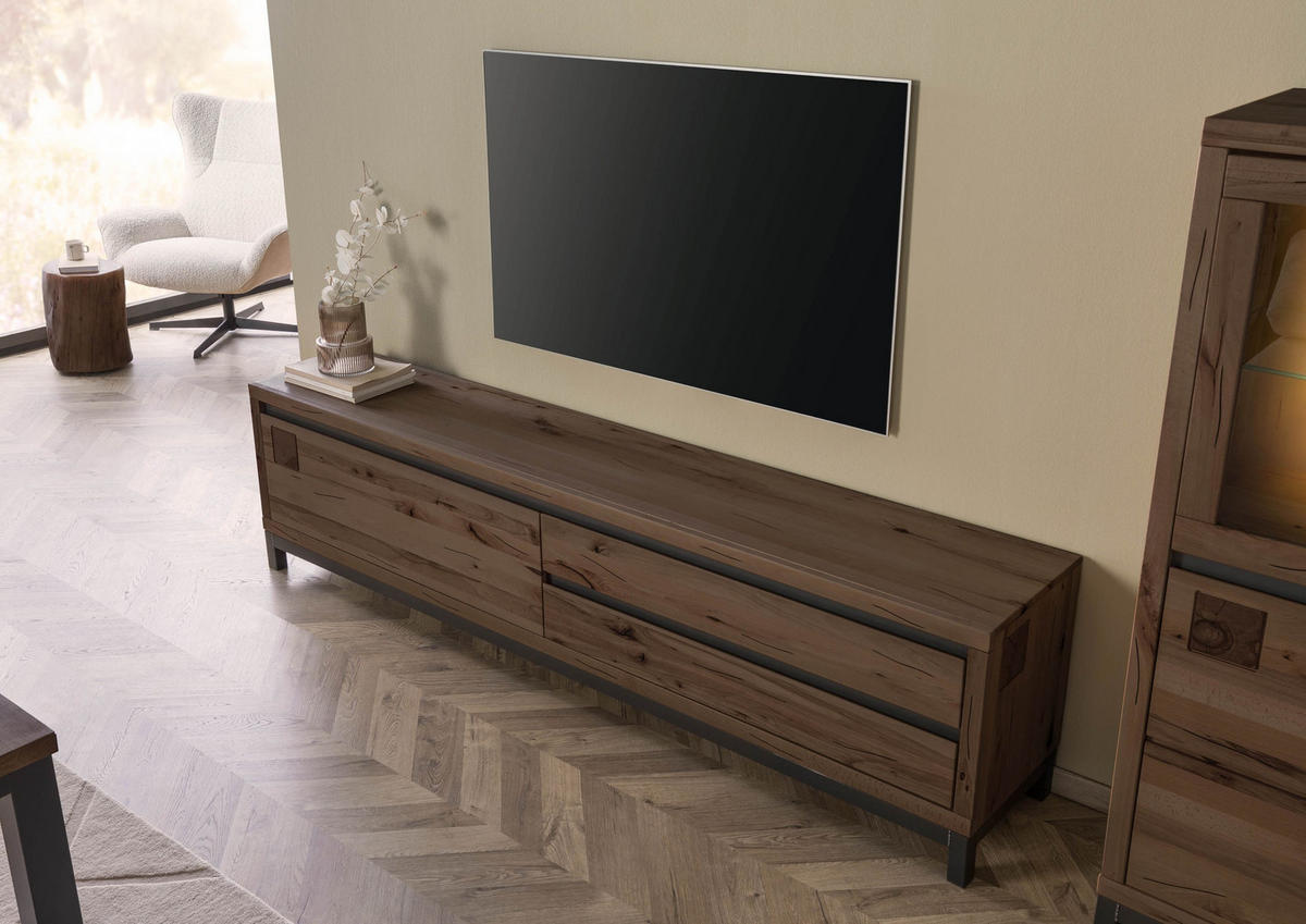 TV-BOARD Kernbuche 220x40x56 tabacco braun geölt VILLANDERS #254 - Braun, Holzwerkstoff (220/56/40cm) - Massivmoebel24