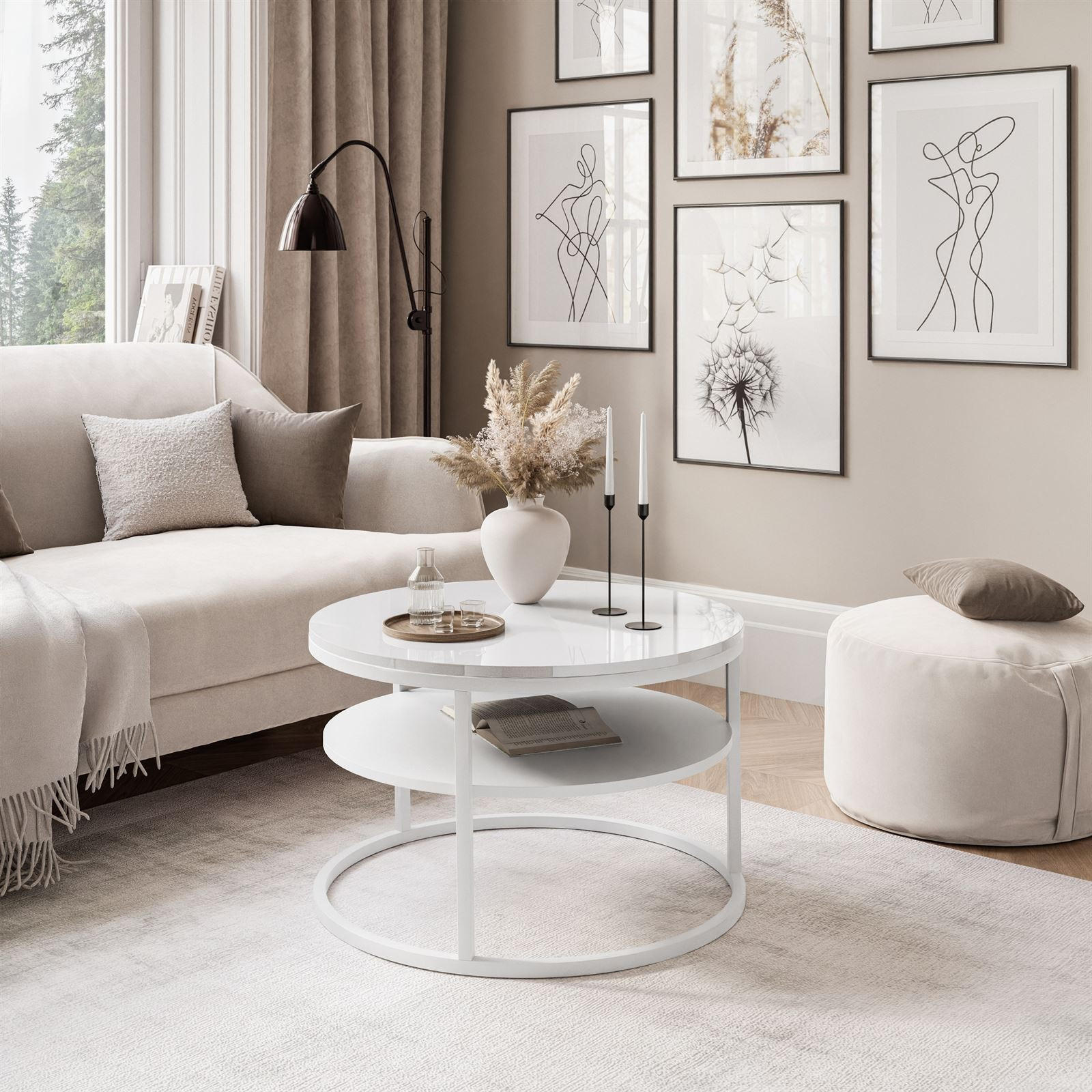 COUCHTISCH CIRI SLIM mit Regal Hochglanz - Weiß, Holzwerkstoff (60/60/42cm) - Lookway