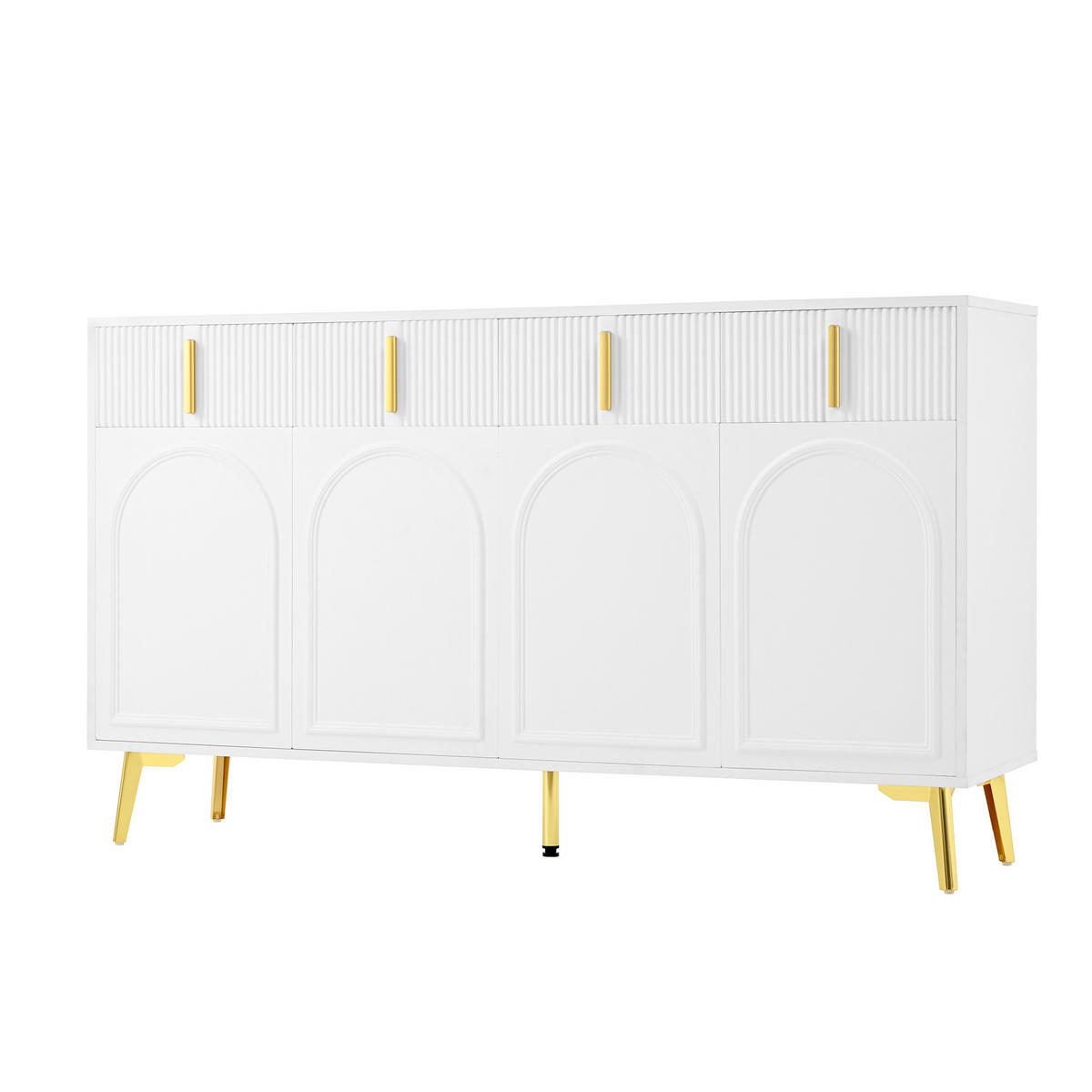 SIDEBOARD mit goldenen Griffen und Beinen 4 Türen 4 Schubladen Weiß 140/37,8/82 cm - Goldfarben/Weiß, Holzwerkstoff/Metall (140/82/38cm) - EVRYAE