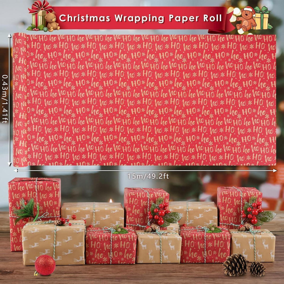 GESCHENKPAPIER 2-teiliges Set 43 cm x 15 m Kraftpapier Weihnachten - Multicolor, Papier (8/4/43cm)