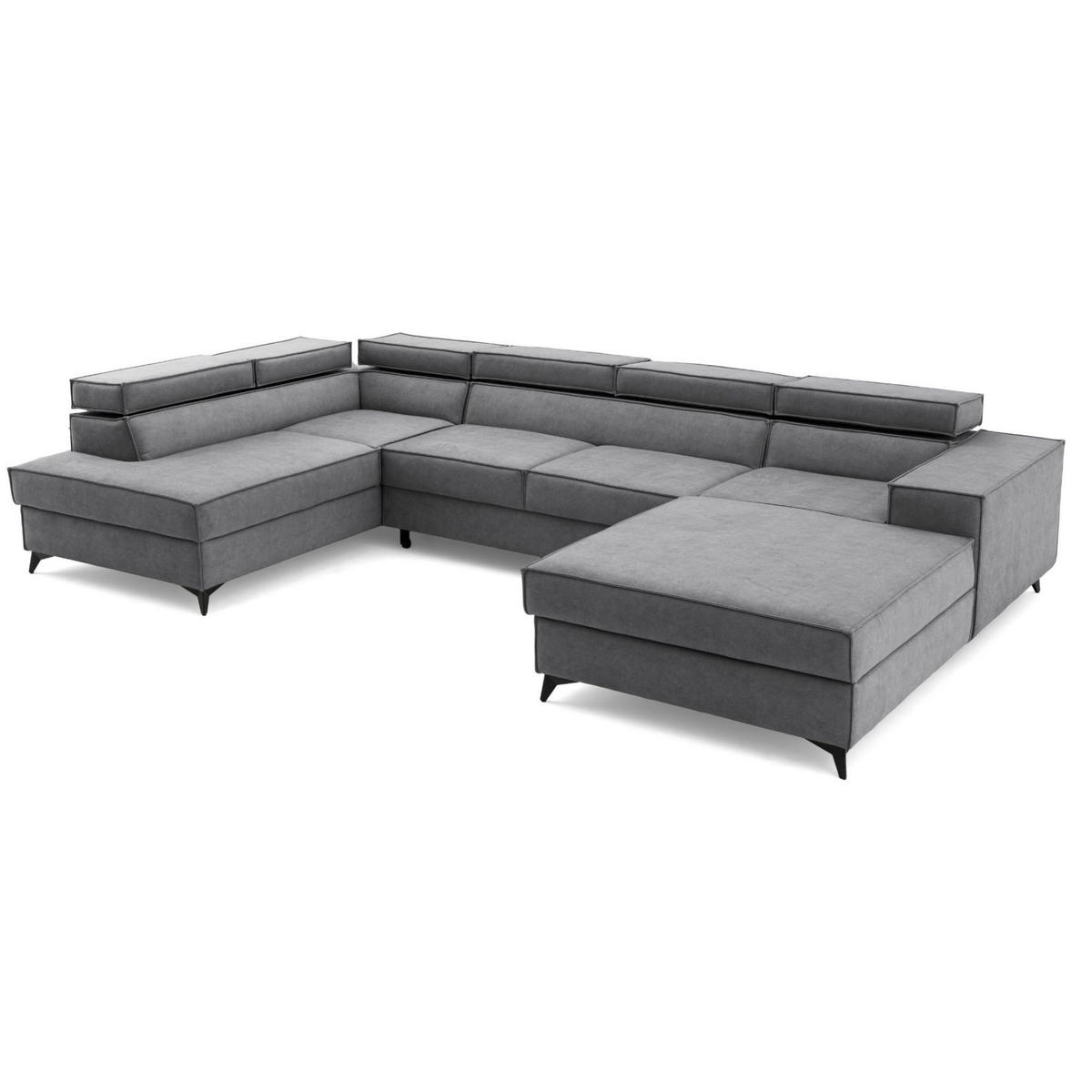 ECKSOFA PURE U Links mit Schlaffunktion 127x270 Velours Grau - Schwarz/Grau, Holz/Textil (340/204cm) - Muffo