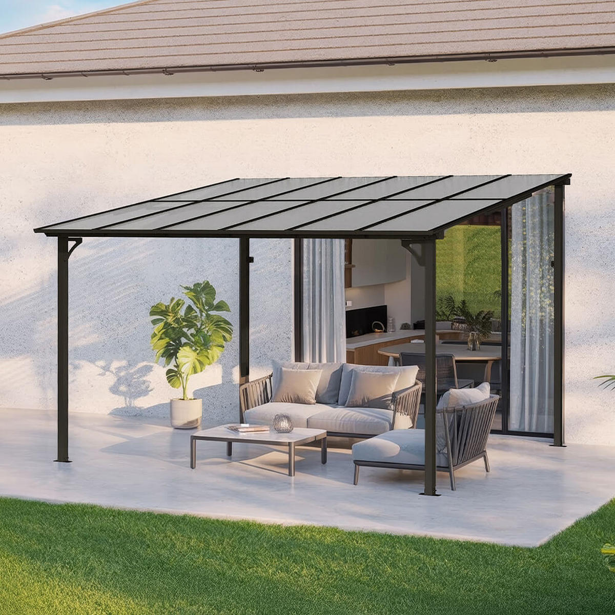 TERRASSENÜBERDACHUNG ECO - Anthrazit, 300 x 360 cm - Anthrazit, Glas/Metall (360/300cm) - Home Deluxe