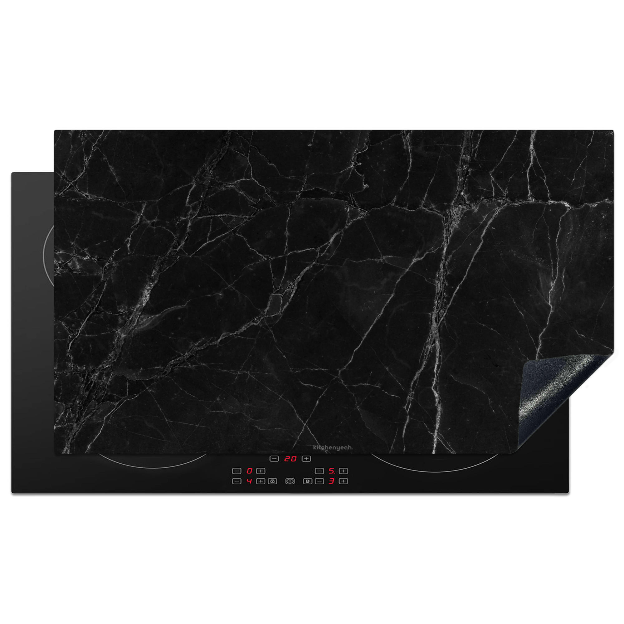 HERDABDECKPLATTE Schwarz - Marmor 89x51 cm - Schwarz, Kunststoff (89.6/0.2/51.6cm) - MuchoWow