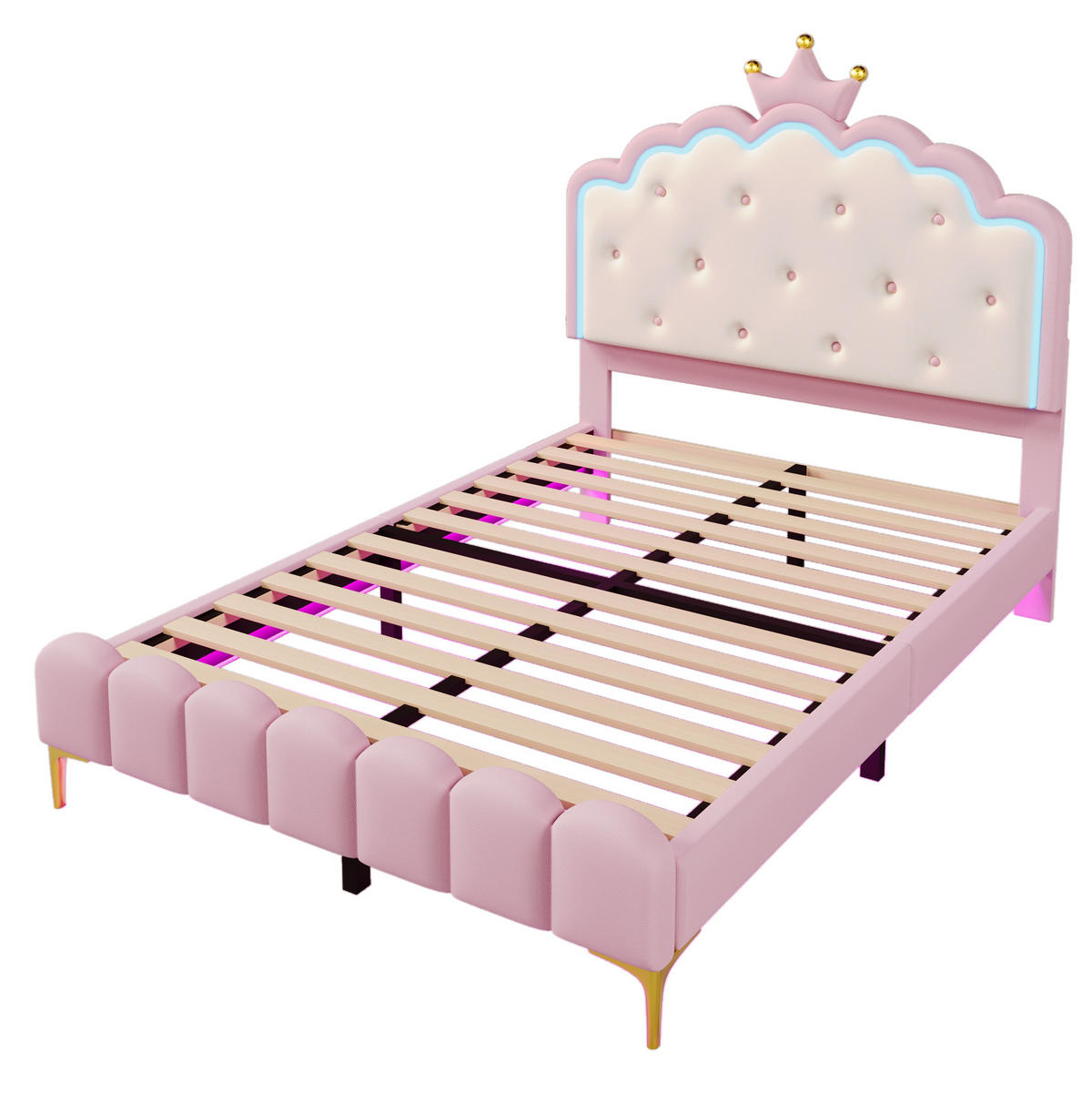 POLSTERBETT 140x200 cm PU Rosa mit Lattenrost und LED - Pink, Holz (140/200cm) - Meubliv
