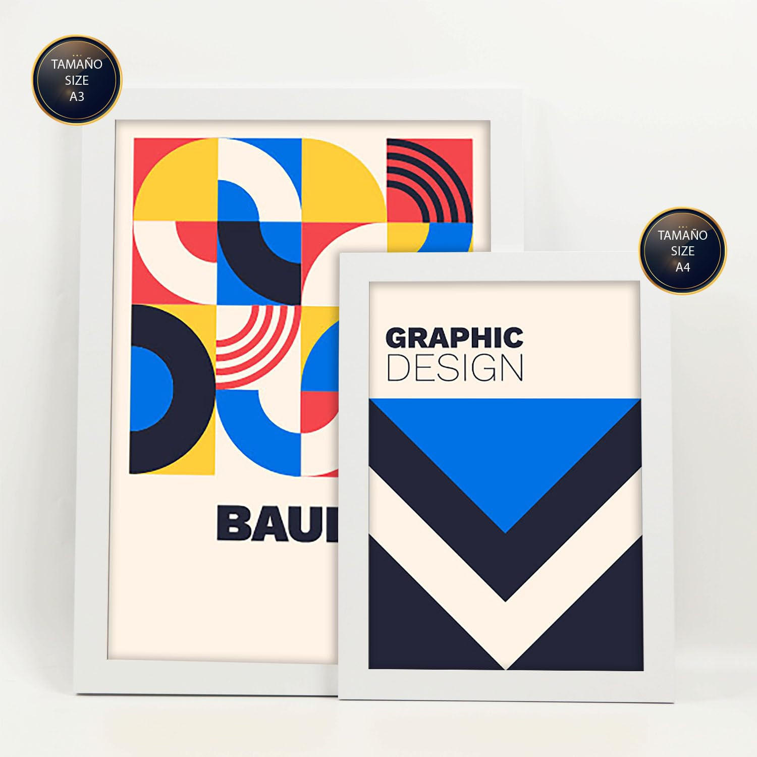 POSTER Set Mit 6 Drucken Im Bauhaus 6 Geometrische Designkollektion Drucke Mit Frames Ästhetische Dekorative Rahmen Für Zuhause A3 & A4 Weißer Rahmen - Weiß, Papier (29/3cm) - Nacnic