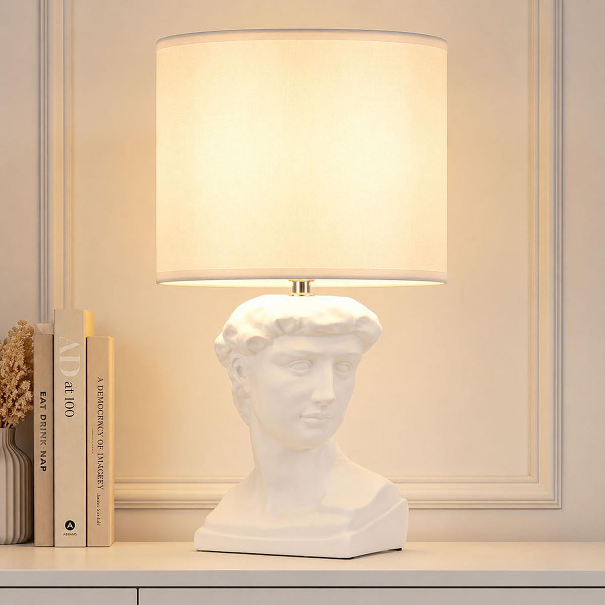 TISCHLEUCHTE HERMES Textil Weiß - Weiß, Textil (17.5/17.5/33cm) - Globo Lighting
