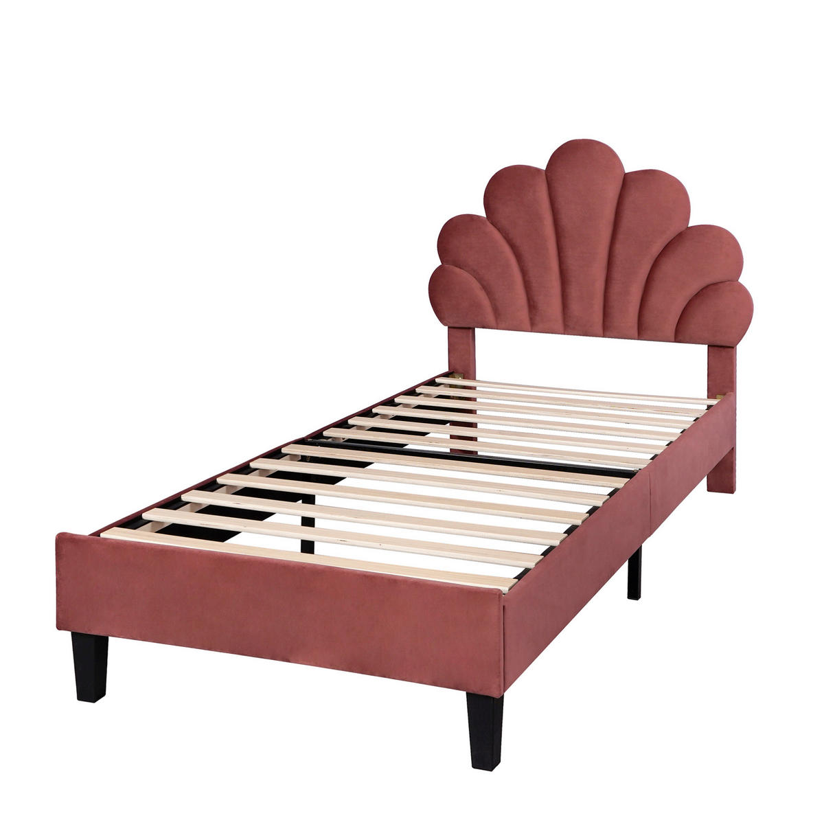 POLSTERBETT 90/200 cm Bohnenrot mit Kopfteil in Blumenform - Dunkelrosa, Textil (90/200cm) - OKWISH