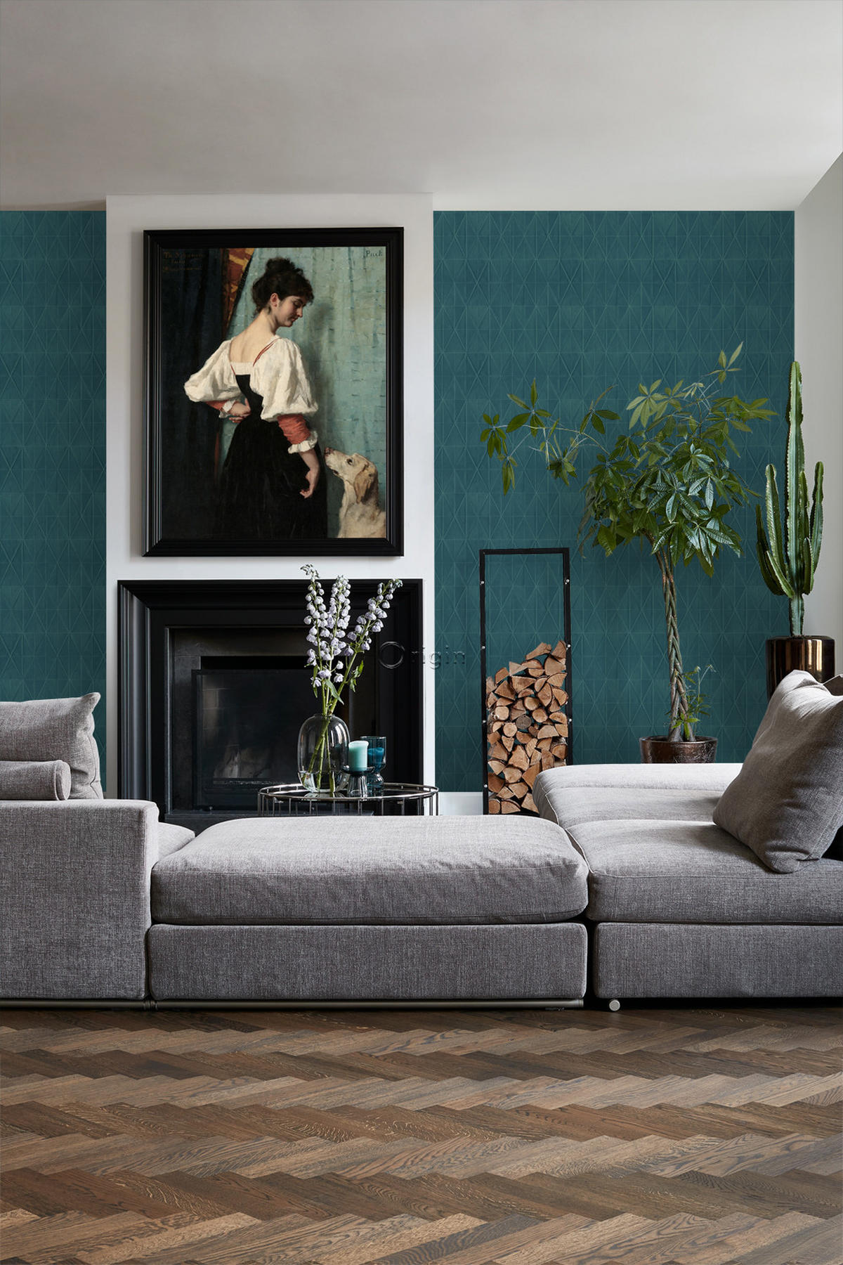 TAPETE Origami-Muster 53 cm x 10.05 m - Blau, Papier (53/1000cm) - Origin Wallcoverings