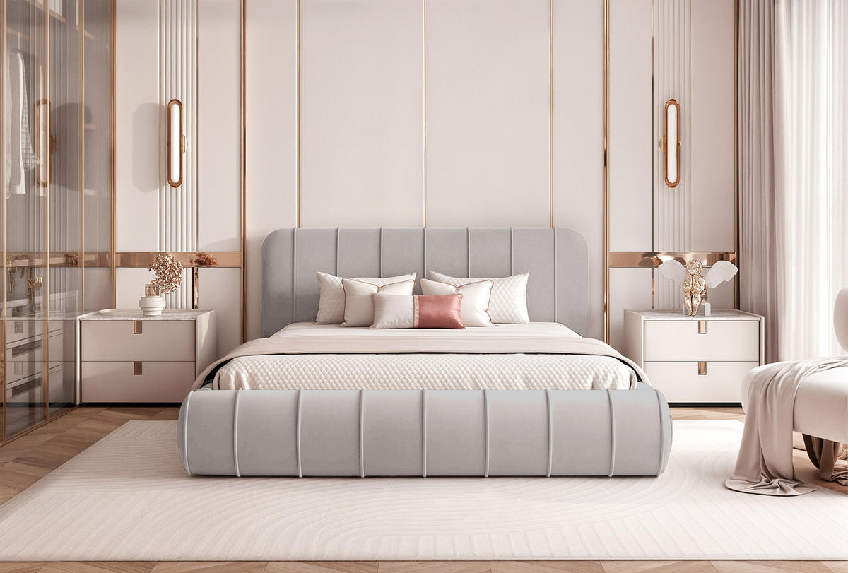 POLSTERBETT TIRO 200x200 cm, Grau - Grau, Textil (200/200cm) - Fedve