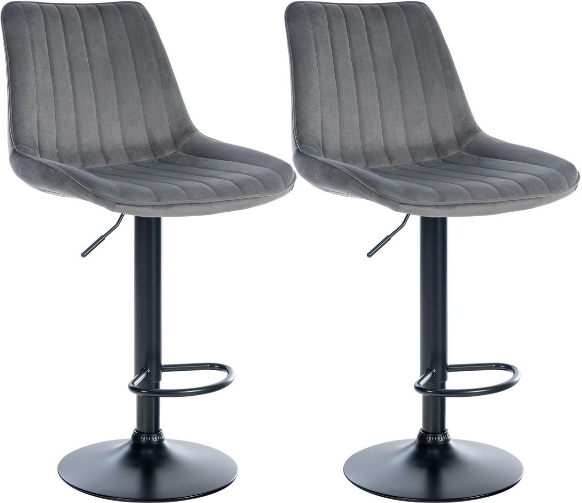 BARHOCKER 2er Set Samt Dunkelgrau - Dunkelgrau, Textil/Metall (49.5/91/50cm) - CLP