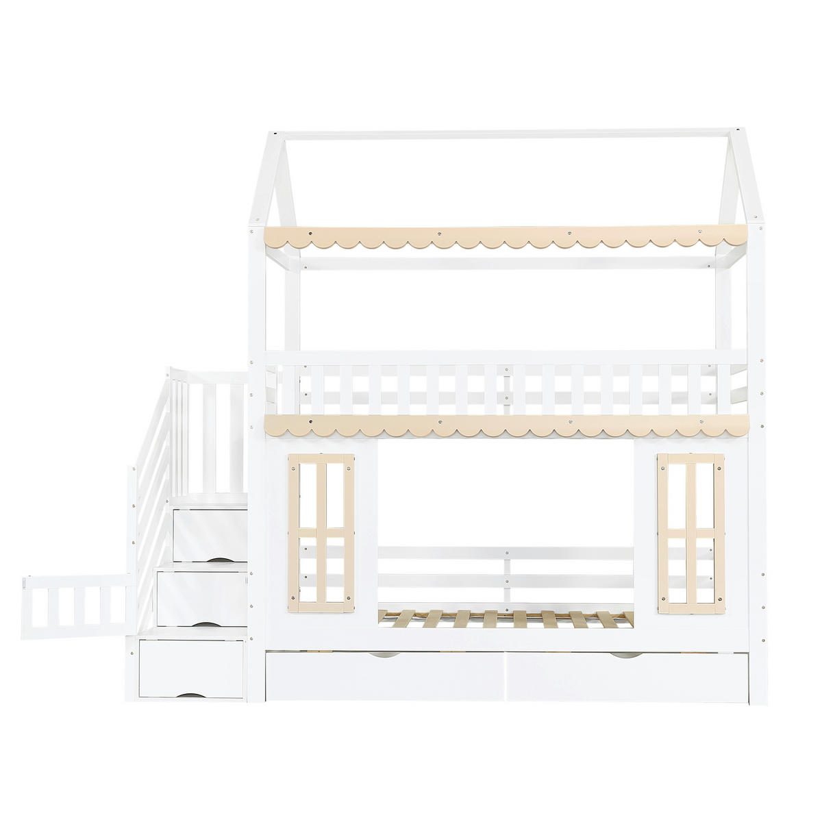 ETAGENBETT 90/200 cm DE-32744 mit Stauraumleiter und Schubladen Weiß - Weiß, Holz (90/200cm) - ComfortXL