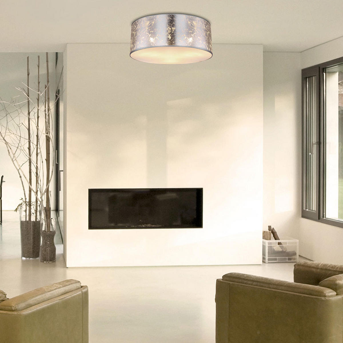 LED DECKENLEUCHTE AMY I Silber Textil - Silberfarben, Metall (40/40/17.5cm) - Globo Lighting