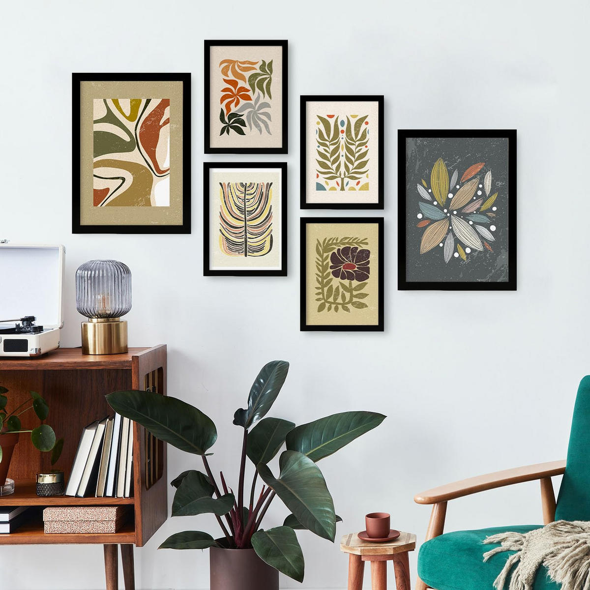 POSTER Set Mit 6 Drucken Von Pflanzen Im Ethnischen Drucker Sammlung Dekorative Rahmen Für Ihr Zuhause Wandkunstdruck A3 & A4 Schwarzer Rahmen - Schwarz, Papier (29/3cm) - Nacnic