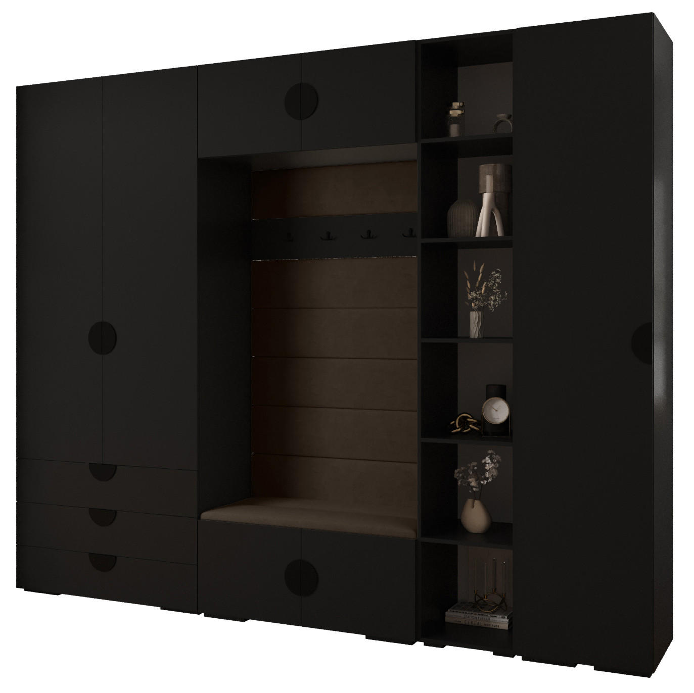 Abiks Möbel Garderoben-Set Schwarz, Braun, Schwarz 290x236.7x47 cm