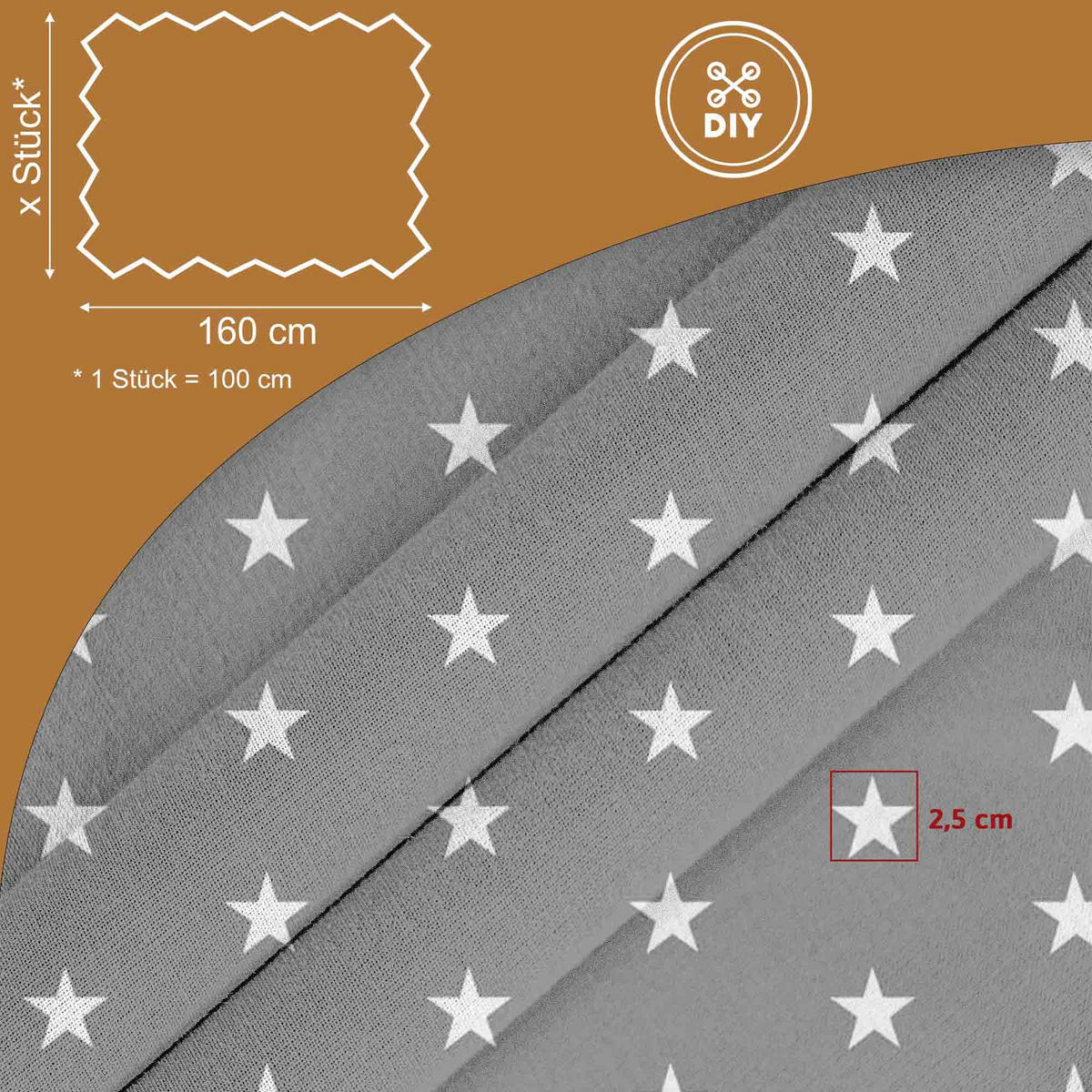 BAUMWOLLSTOFF Gray Stardust 160 cm breit, 145 g/m², dunkelgrau mit weißen Sternen, strapazierfähige Canvas-Qualität - Dunkelgrau, Textil (160/100cm) - Dreamroots