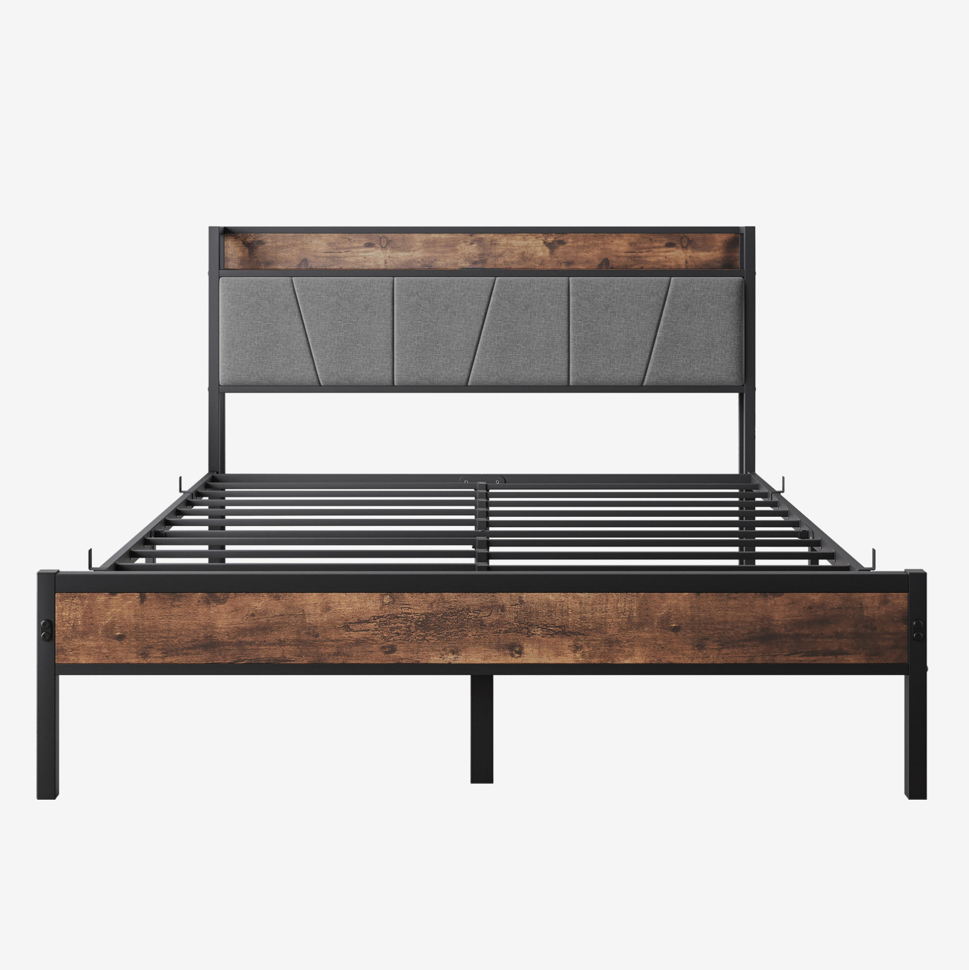 POLSTERBETT 140/200 cm mit LED-Beleuchtung, USB und Stauraum-Kopfteil, MDF/Metall, Antikbraun - Rotbraun, Holzwerkstoff (140/200cm) - Redom