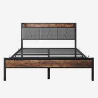 POLSTERBETT 140/200 cm mit LED-Beleuchtung, USB und Stauraum-Kopfteil, MDF/Metall, Antikbraun - Rotbraun, Holzwerkstoff (140/200cm) - Redom