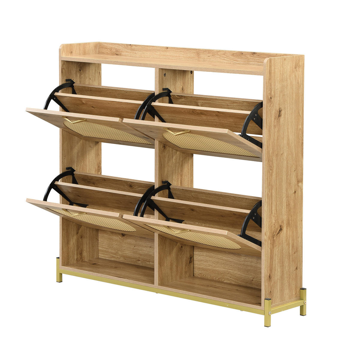 SCHUHSCHRANK Holz Rattantüren 4 Türen Metallrahmen Regal - Naturfarben, Holzwerkstoff (24/100/108.5cm) - FLIEKS