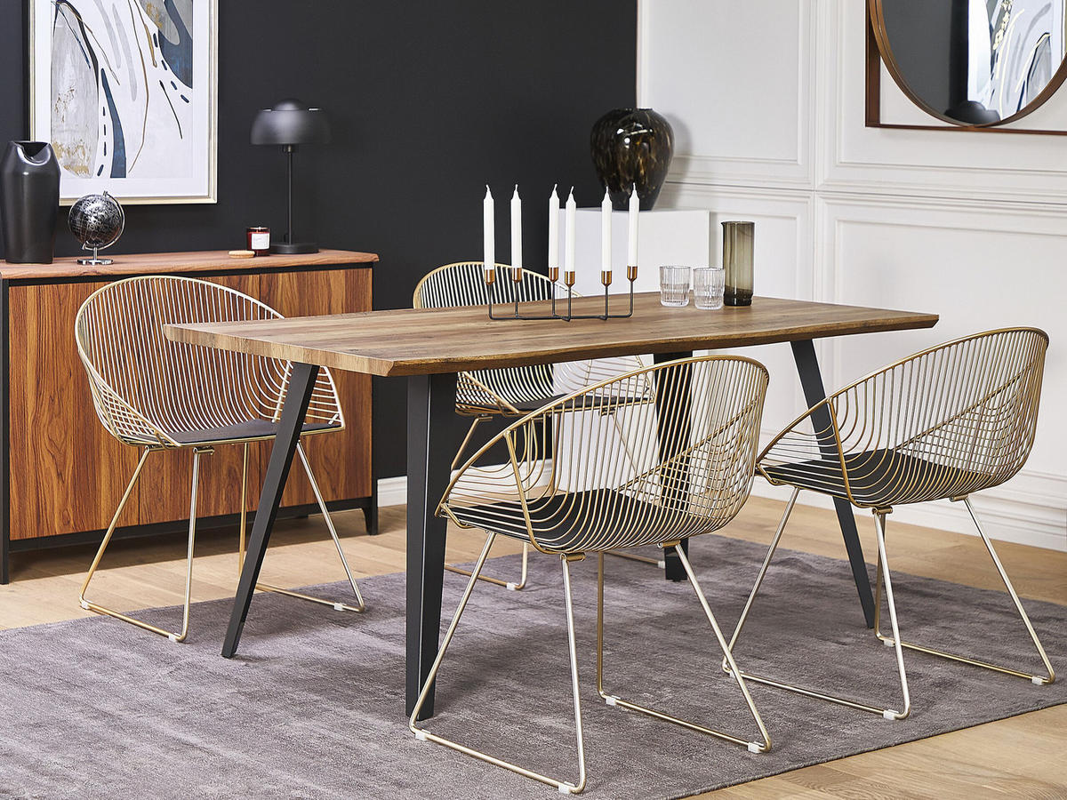 METALLSTUHL 2er-Set Stahl Gold Aurora - Goldfarben, Textil/Metall (65/77/54cm) - Beliani