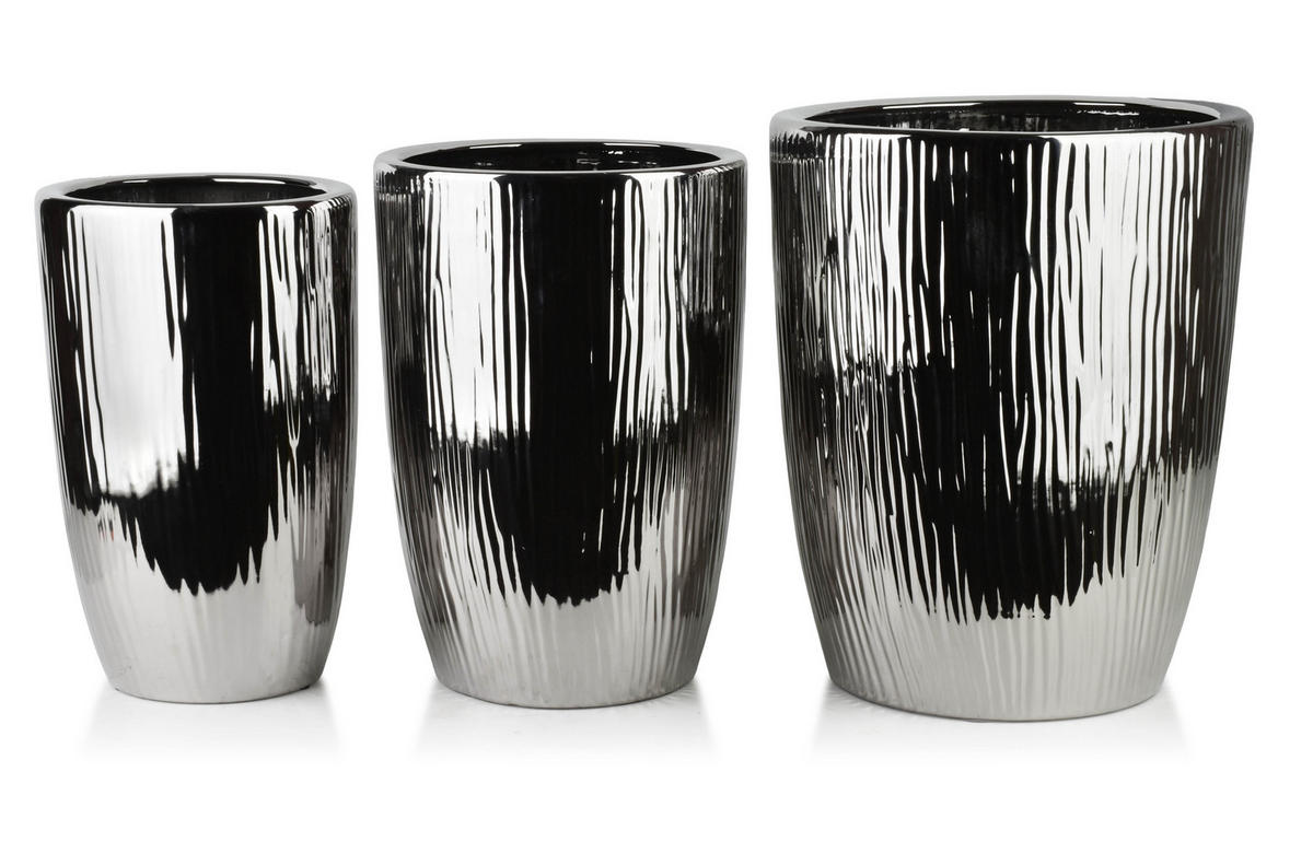 BLUMENTOPF Neva 3er Set Silber 37/37/47 cm Keramik - Silberfarben, Keramik (37/47/37cm) - Mondex