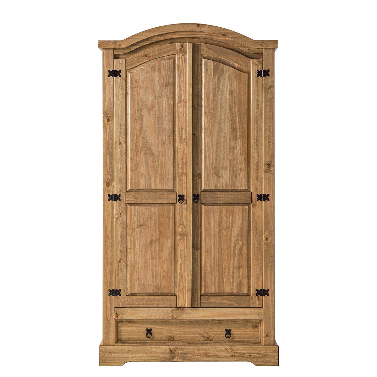 DREHTÜRENSCHRANK - Gerundet - Kiefer massiv - Schwarz/Kieferfarben, Holz/Metall (100/194/56cm) - home24