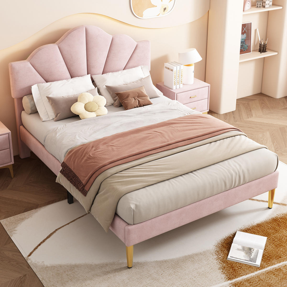 KINDERBETT Polsterbett 140/190 cm aus Velours mit höhenverstellbarem Kopfteil Rosa - Rosa, Textil (140/190cm) - Modenvie