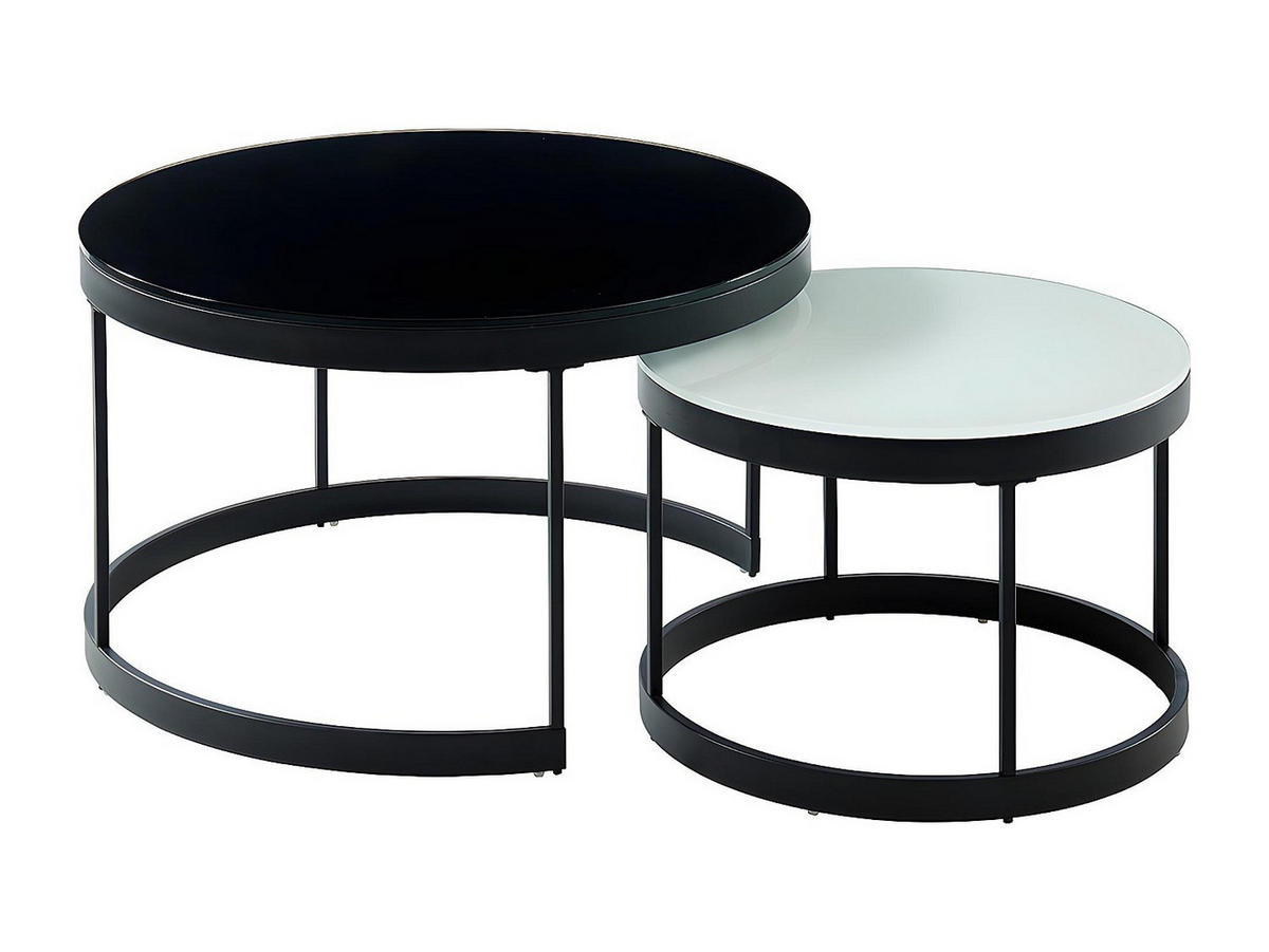 COUCHTISCH 2er-Set - Glass & Metall - Schwarz & Weiß - BILLIE - Schwarz, Metall (70/70/42cm) - Vente-Unique