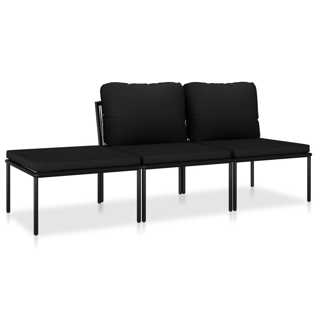 GARTEN-LOUNGE-SET 3Er Set Mit Auflagen Schwarz Pvc - Schwarz, Kunststoff - vidaXL