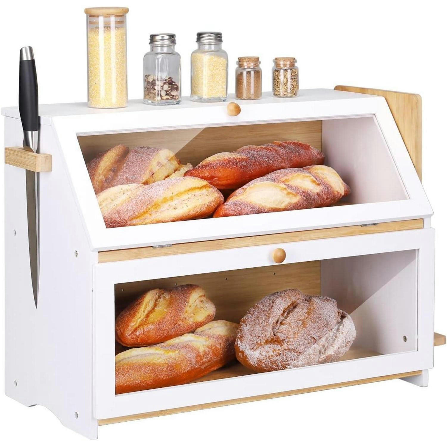 BROTKASTEN 2 Etagen Bambus Weiß 50 x 25 x 37 cm - Weiß, Naturmaterialien (24.9/36.8/50cm)