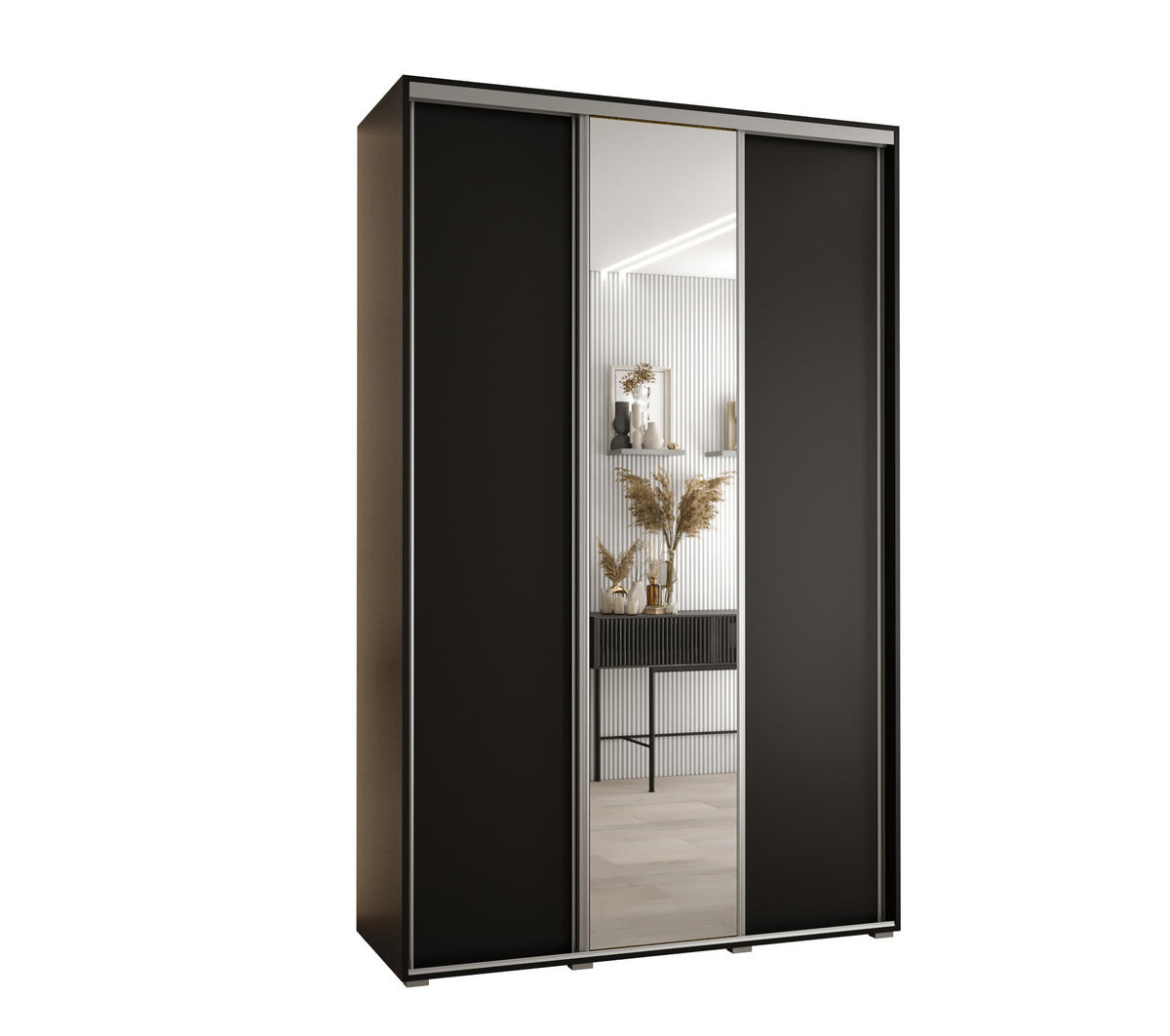 SCHWEBETÜRENSCHRANK 235,2/160/60 3-türig - Silberfarben/Schwarz, Holz/Metall (160/235/60cm) - Abiks Möbel