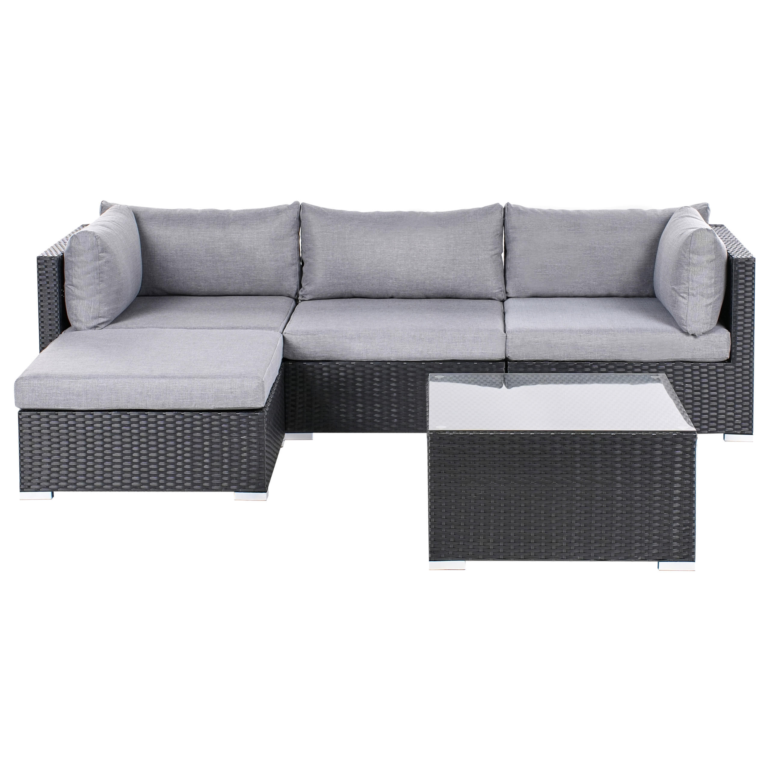 GARTEN-ECKSOFA mit Tisch 4-Sitzer Polyrattan rechtsseitig Schwarz Sano - Dunkelgrau/Schwarz, Kunststoff - Beliani