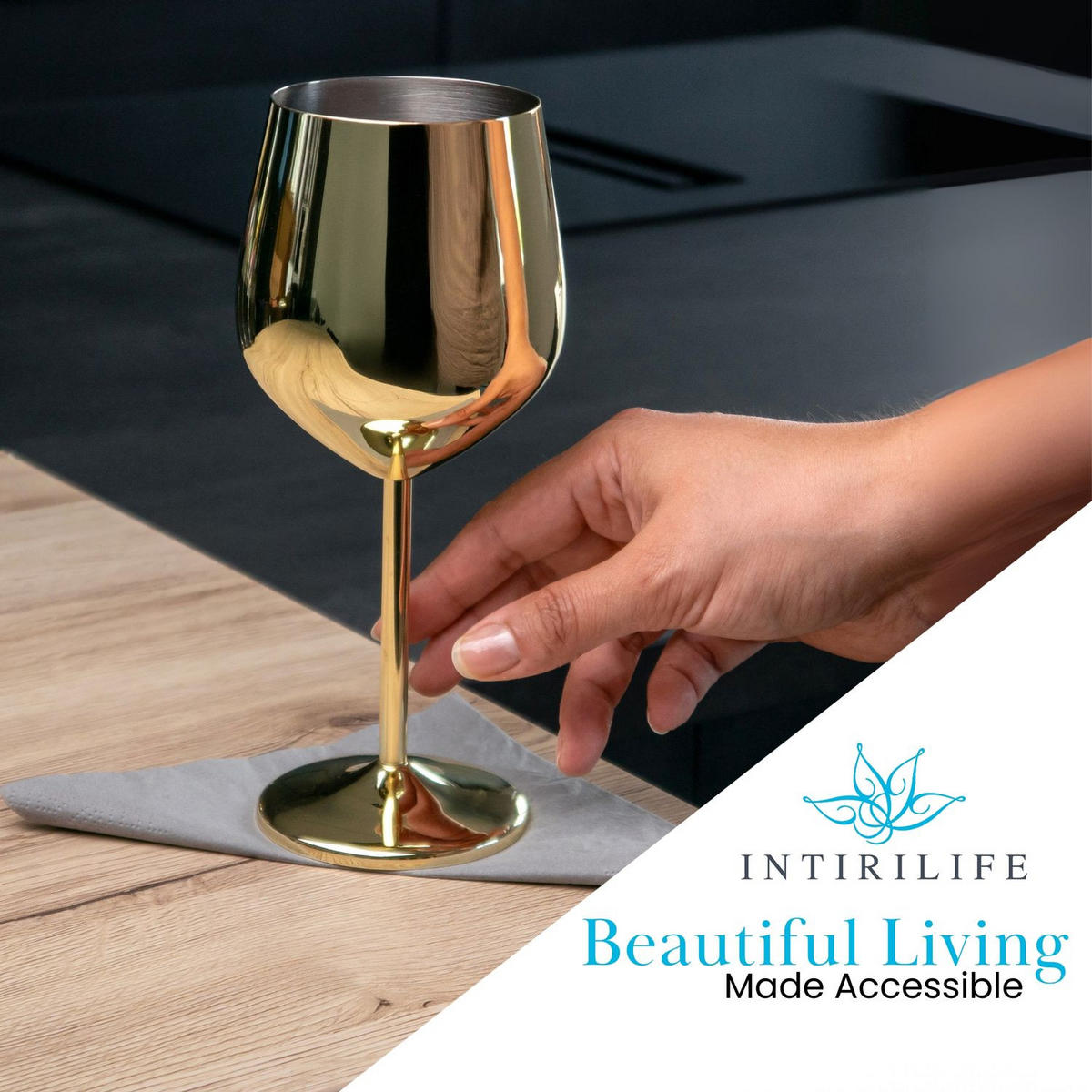 WEINGLAS-SET Edelstahl 400 ml (2er-Set) - Goldfarben, Metall (0.4L) - Intirilife