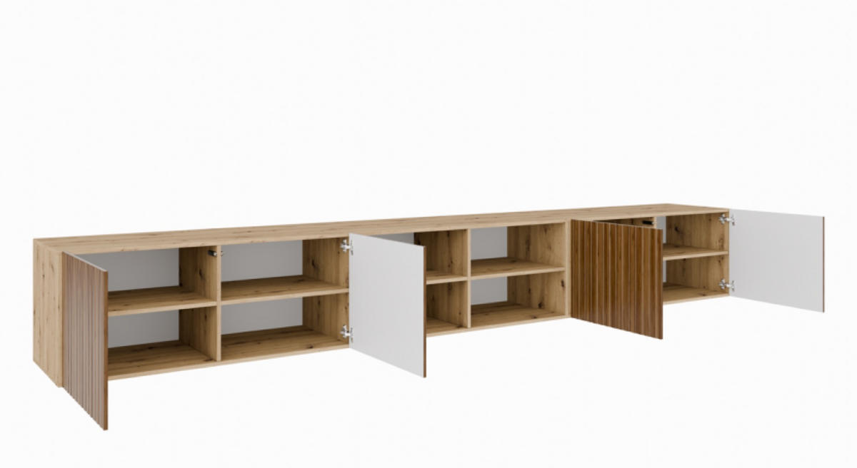 TV-SCHRANK Artisan+Katania RIO Offene Mit Regalen Geriffelt 300 cm - Eiche Artisan/Braun, Holzwerkstoff (300/41/40cm) - Sepro Meble