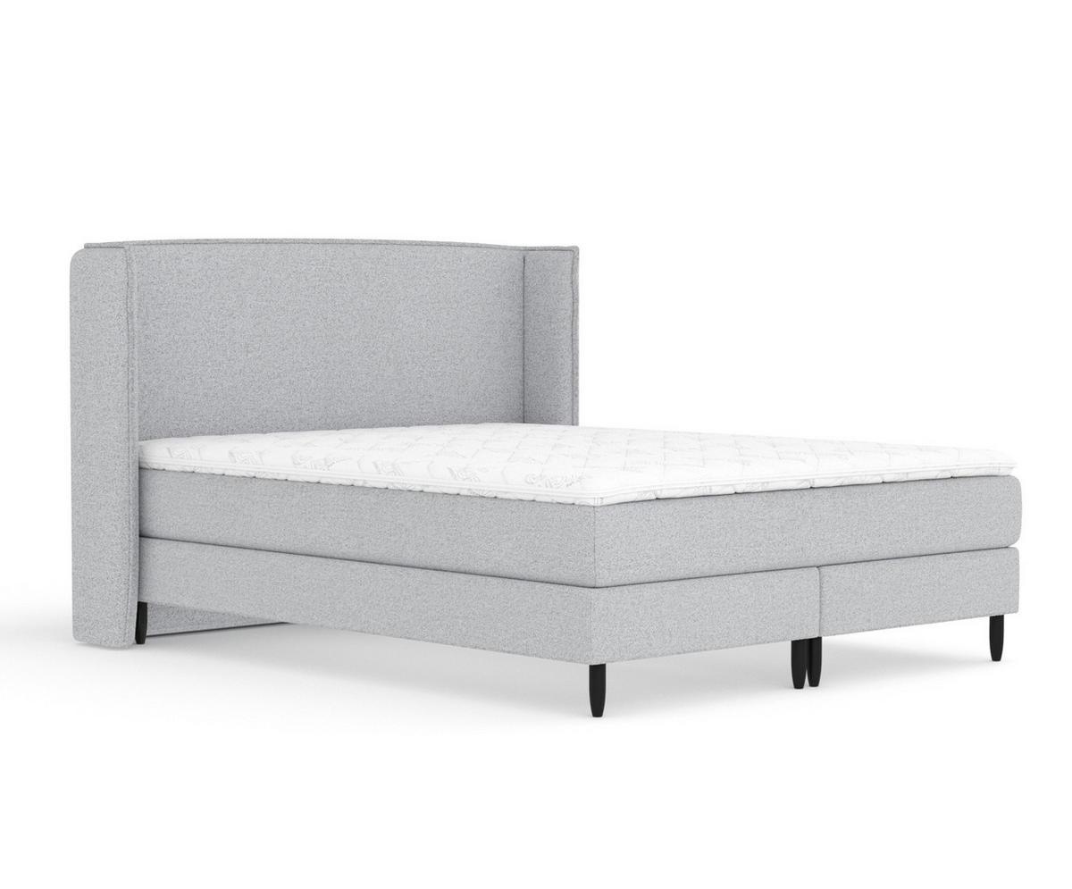 KONTINENTALBETT Ardis Hellgrau 200/200 cm mit Matratze und Topper - Hellgrau/Schwarz, Holz/Holzwerkstoff (200/200cm) - Maison de Reve