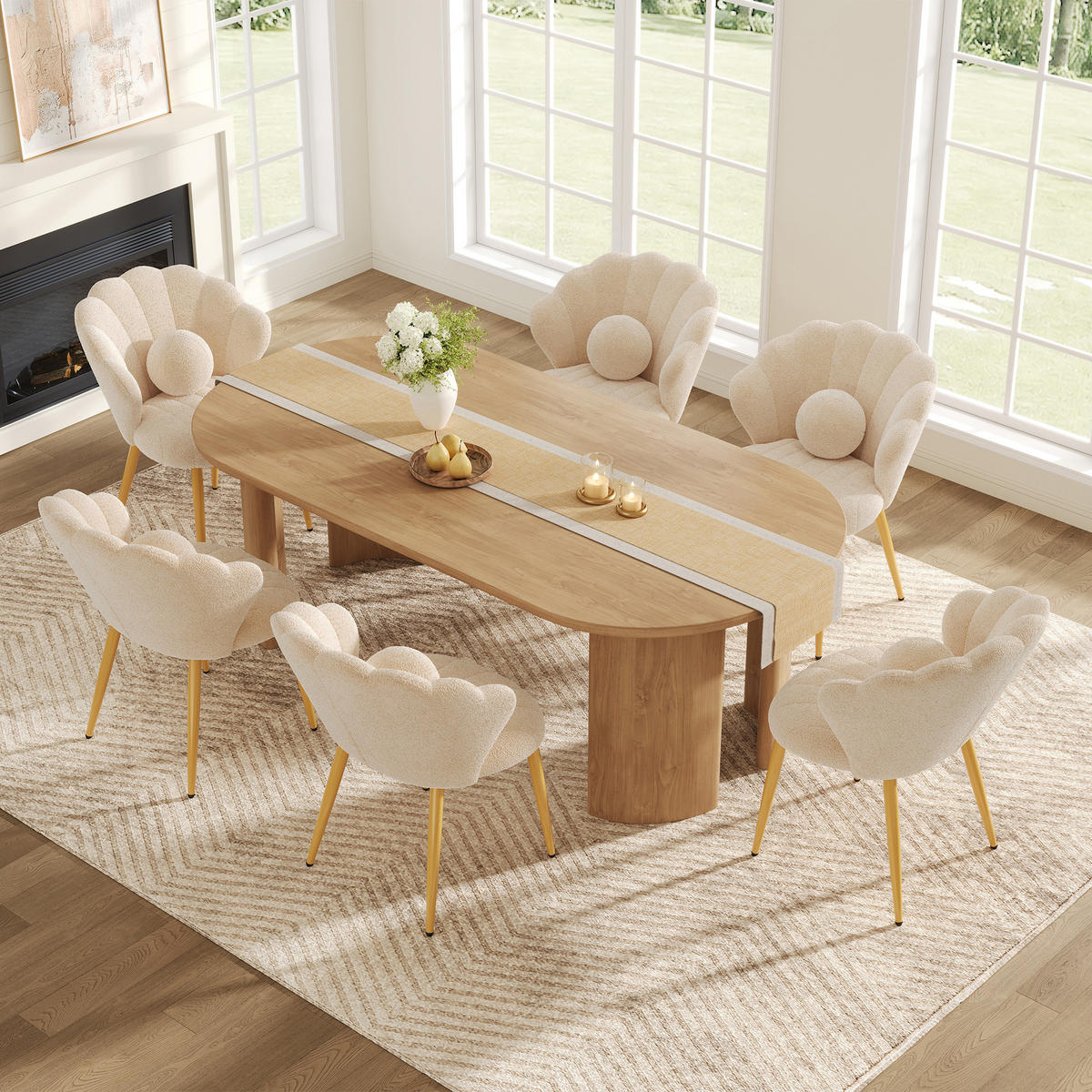 STUHL-SET 6 Stück Muschel-Design, DE-42124, Beige - Beige, Holzwerkstoff (62.5/83/60cm) - ComfortXL