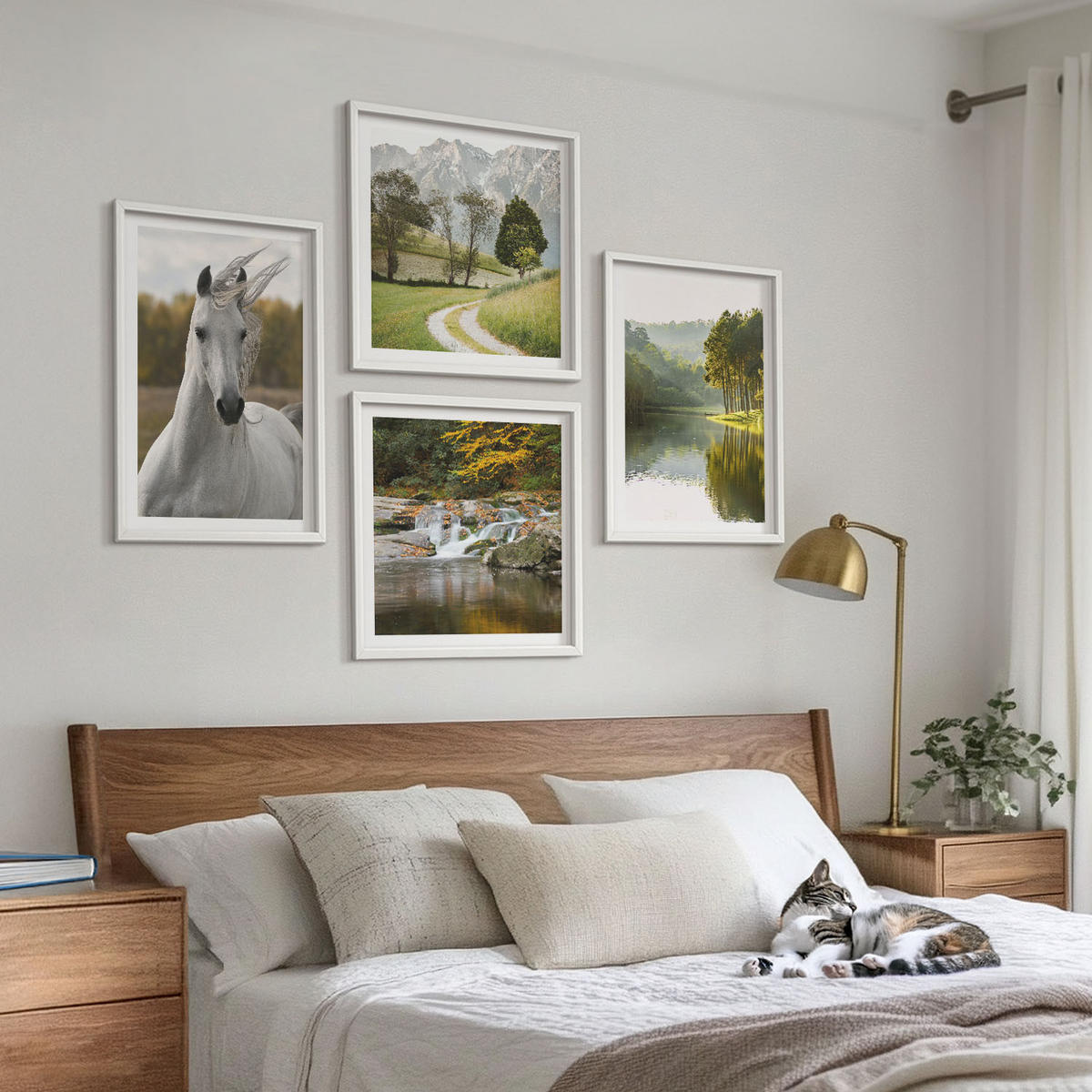 BILDER SET 4er Set - 50x50 cm & 40x60 cm Weißer Rahmen - Natur des Flusses White Horses - Weiß, Kunststoff (50/50cm) - TULUP