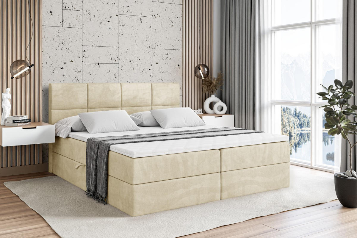 BOXBETT mit Matratze H4 und Lattenrost - ARDENI - 160x200 cm - H4 - Beige - Beige, Holzwerkstoff (160/200cm) - ALTDECOR