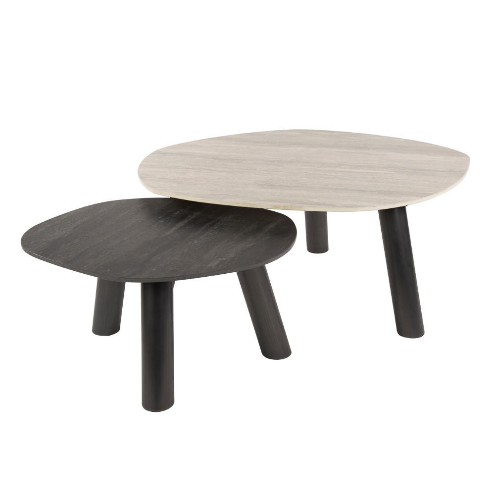 COUCHTISCH-SET TWIN BICOLORE GRANDE Organische Log-Satztische - Anthrazit/Beige, Keramik (87/100/41cm) - alesvelt