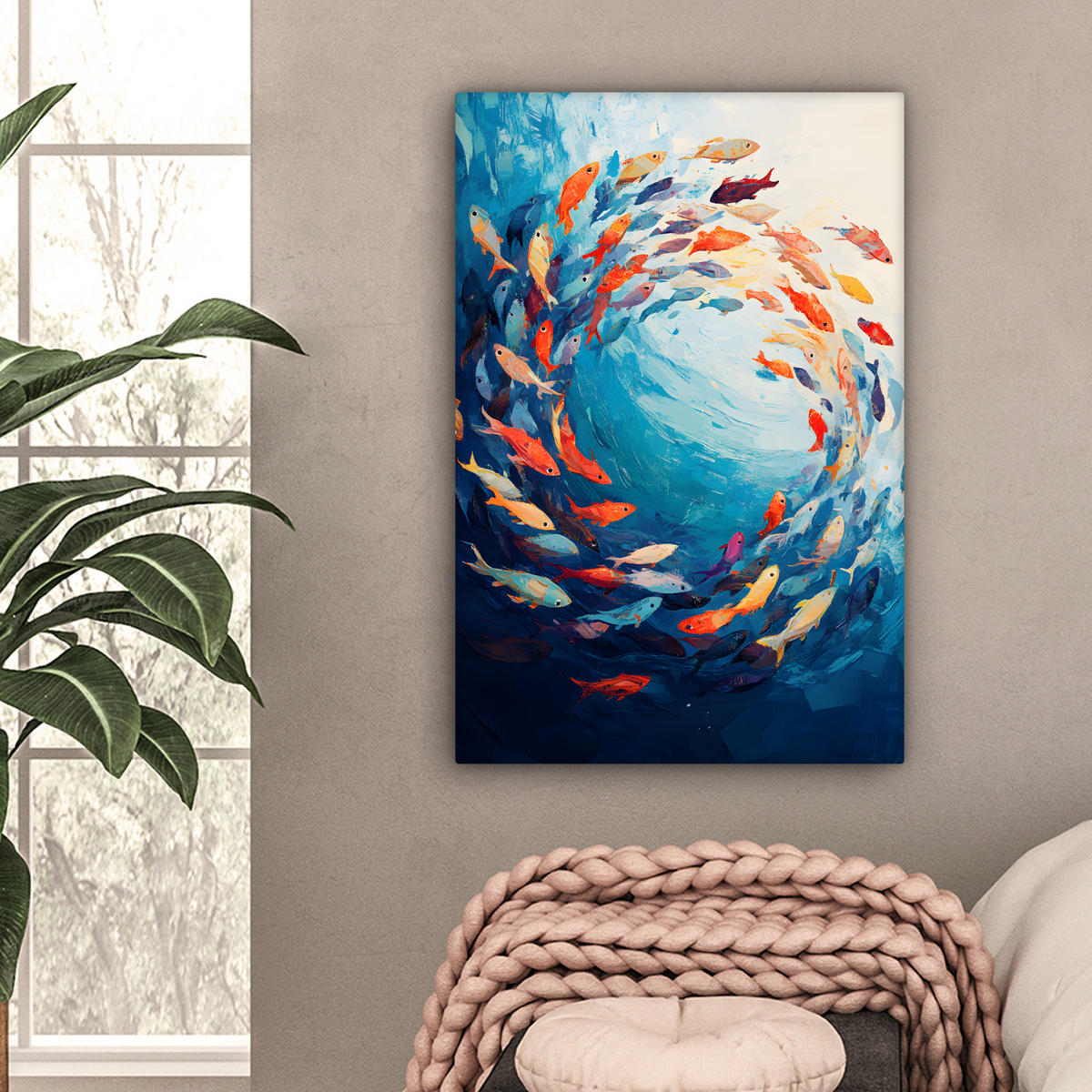 LEINWANDBILD Meer - Fische - Bunt - Dynamisch Wanddeko 40x60 cm - Hellblau, Textil (40/60cm) - MuchoWow