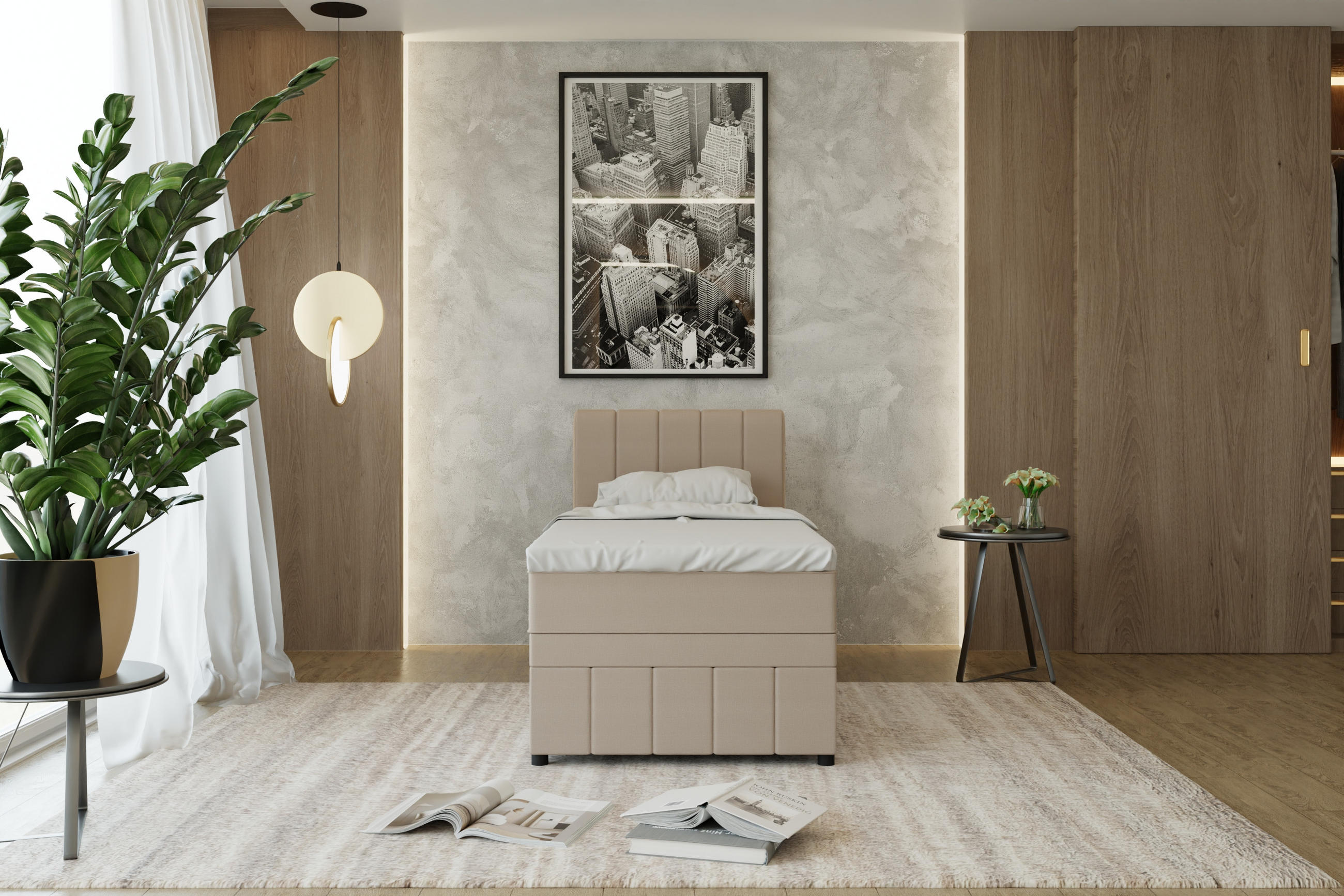 BOXBETT AVALON 90 x 200 cm mit Bettkasten und Topper - Beige - Beige, Holz - Panda Möbel