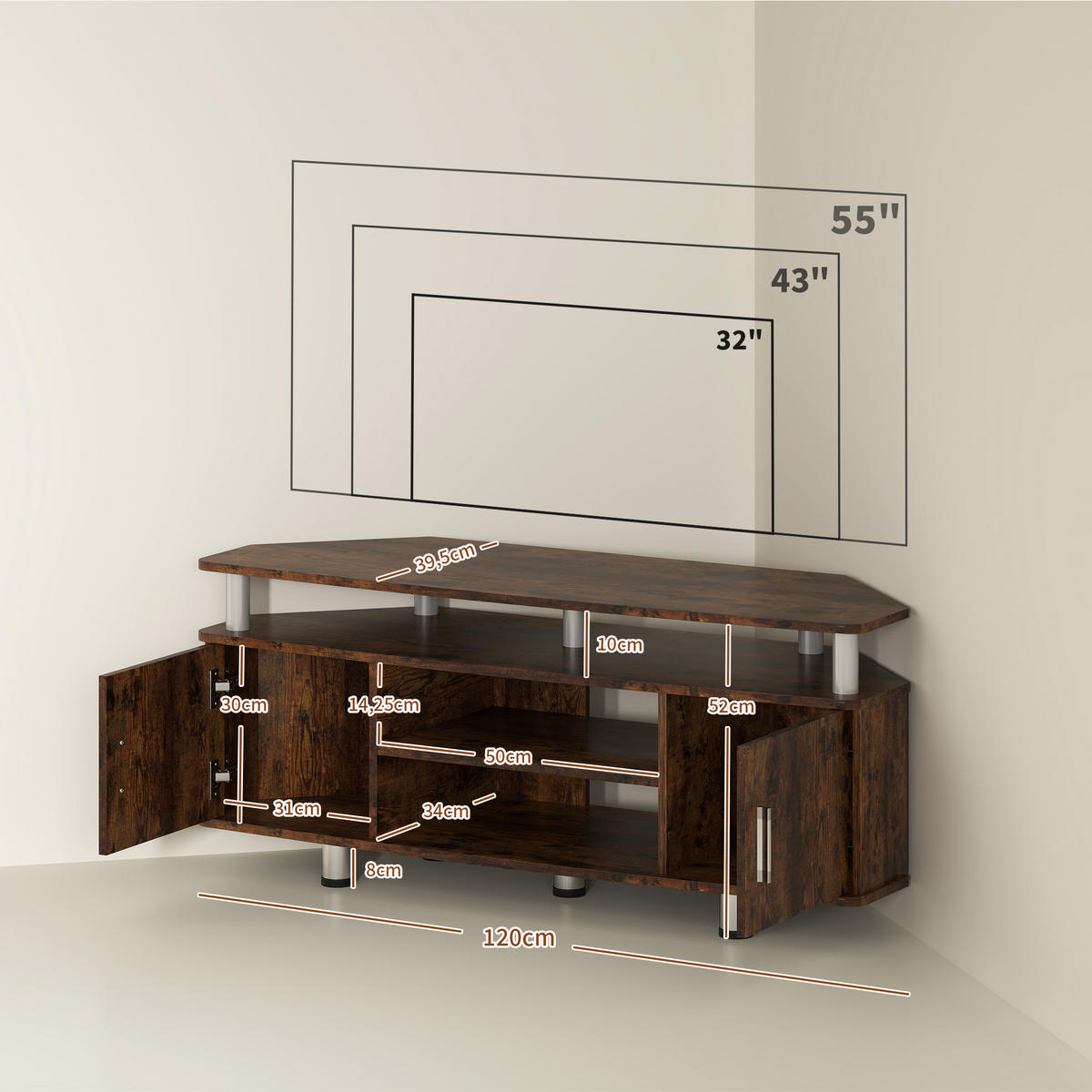LOWBOARD DE-16123 120/39,5/52 cm Braun - Braun, Holzwerkstoff (120/52/39.5cm) - ComfortXL