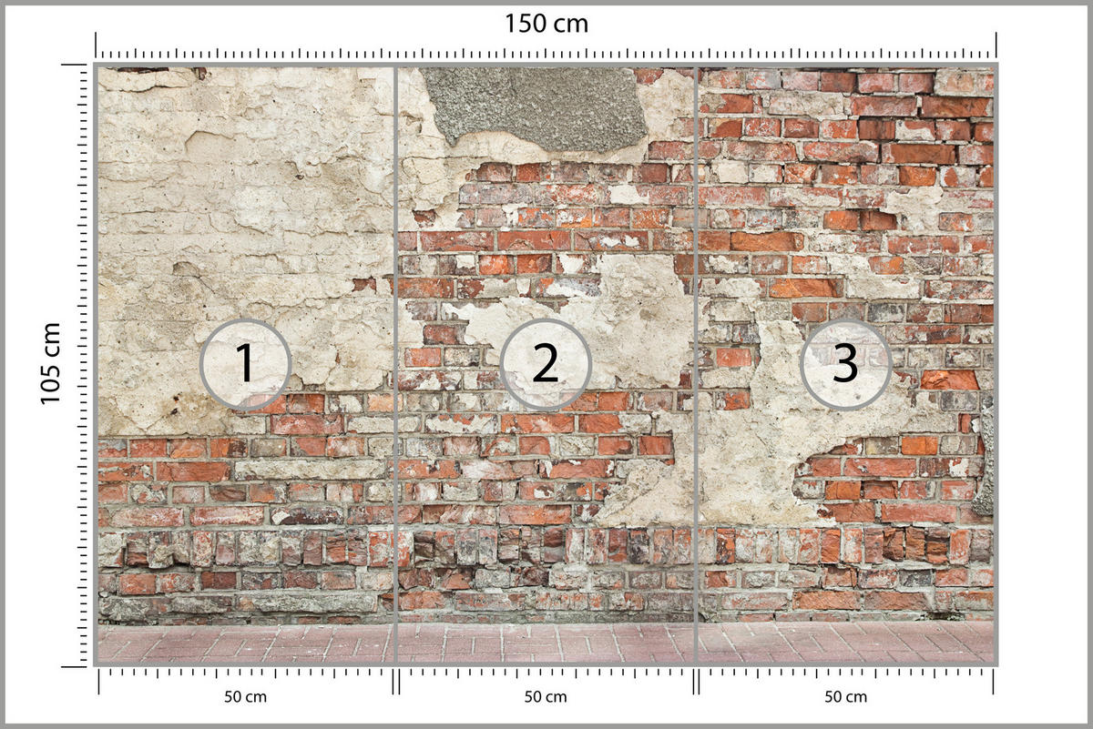 FOTOTAPETE für Wohnzimmer Alte Ziegelwand Rustikal 150x105 - Beige/Rot, Papier (150/105cm) - Muralo