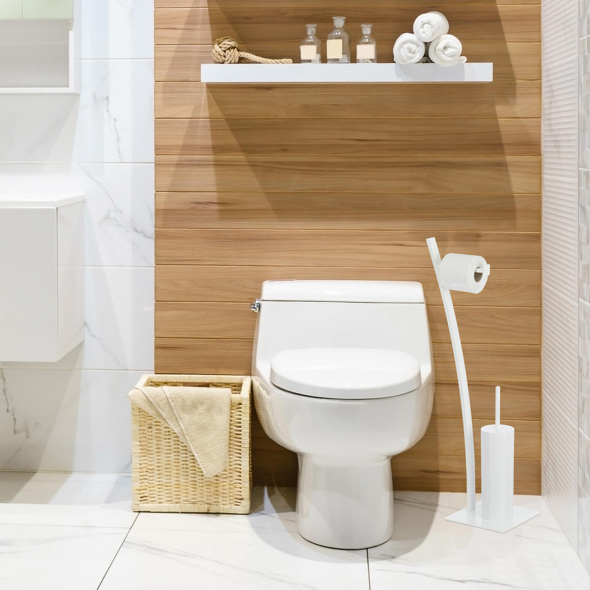 WC-GARNITUR - Weiß, Metall (29/78/20cm) - Relaxdays