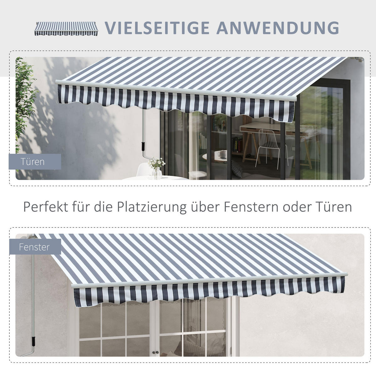 MARKISE, Grau+Weiß, Aluminium, Polyester - Grün, Metall (245/2/295cm) - Outsunny