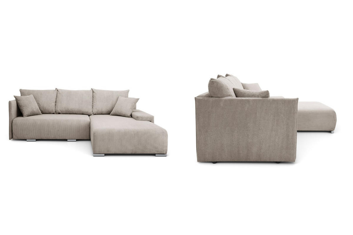 ECKSOFA Lauren L- Form 246 x 188 cm, 4 Sitzer, Bettzeugablage, Sofa, Eckcouch, Cord, rechte Seite, beige - Beige, Kunststoff (246/188cm) - Margaret Hadas24