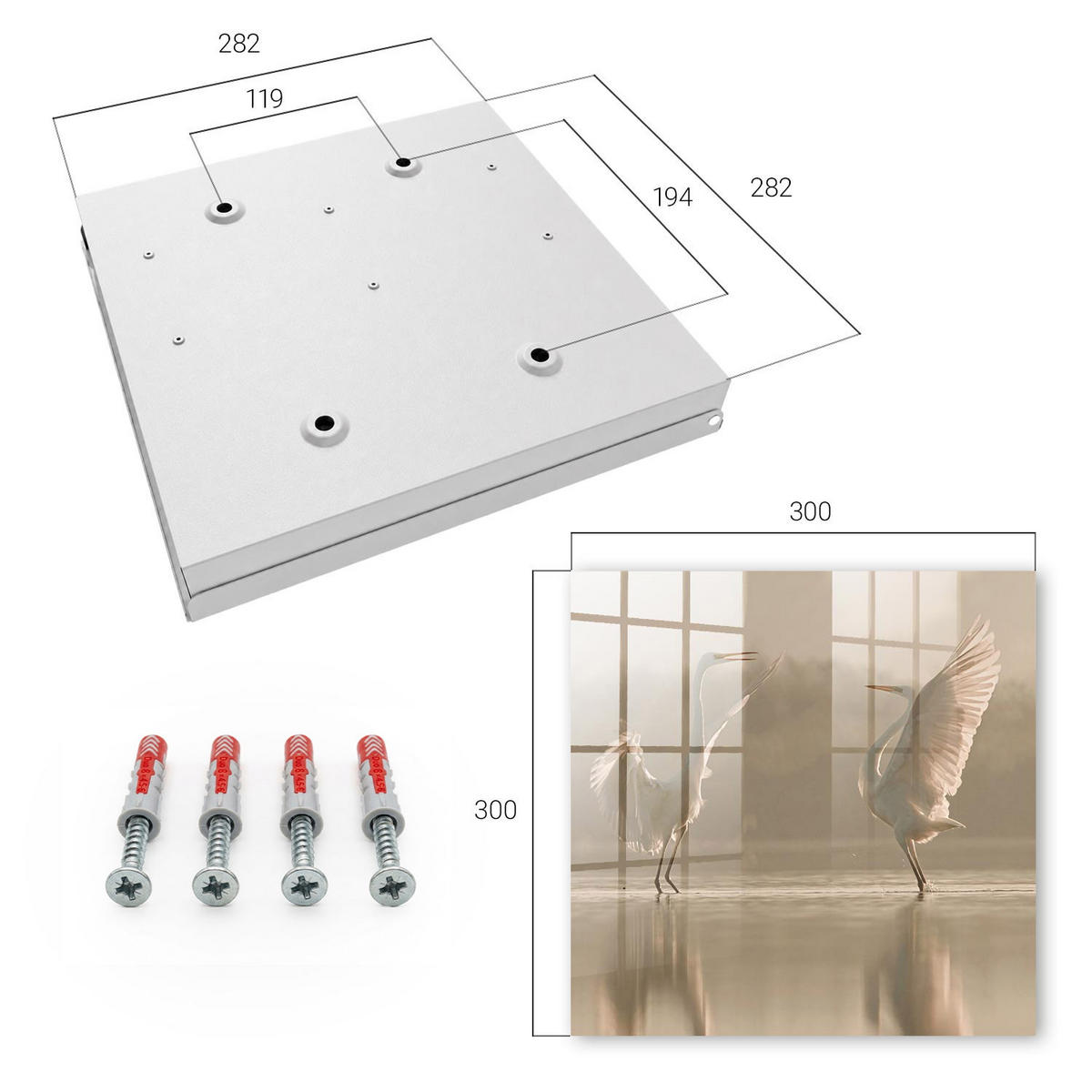 SCHLÜSSELBOX Weiß 30x30 cm – Türöffnung nach rechts - Vogeltanz - Beige, Metall (30/30/5cm) - TULUP