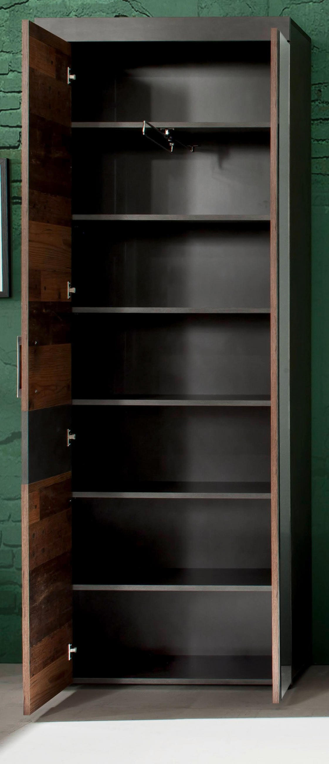 GARDEROBENSCHRANK Used Wood Shabby mit grau 65 cm, Schuhschrank mit 7 Fächern - Silberfarben/Schwarz, Glas/Holzwerkstoff (65/192/34cm) - Top.Furn