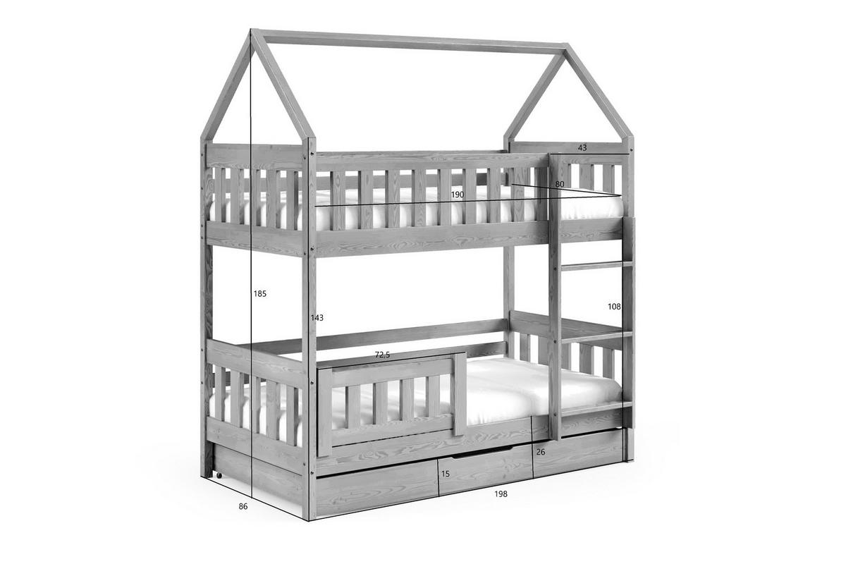 ETAGENBETT Holzbett LUMBE, Hausform - Grau, Holz (80/190cm) - KONSIMO®